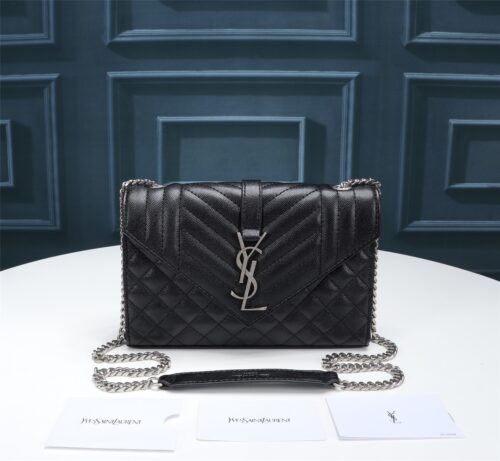 Alternative view of Saint Laurent Envelope Small In Quilted Grain De Poudre Embossed Leather Black Silver 21cm 600195BOW921000