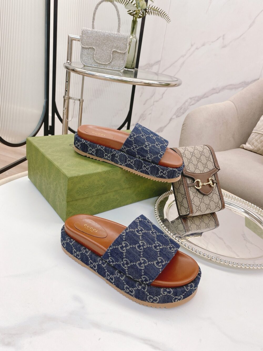 GUCCI WOMEN'S PLATFORM SLIDE SANDAL BLUE ‎623212 2KQ00 4402 - Image 7