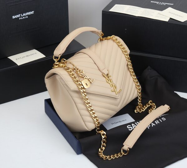 SAINT LAURENT COLLÈGE MEDIUM CHAIN BAG IN QUILTED LEATHER BEIGE 24CM 600279BRM072721 - Image 6