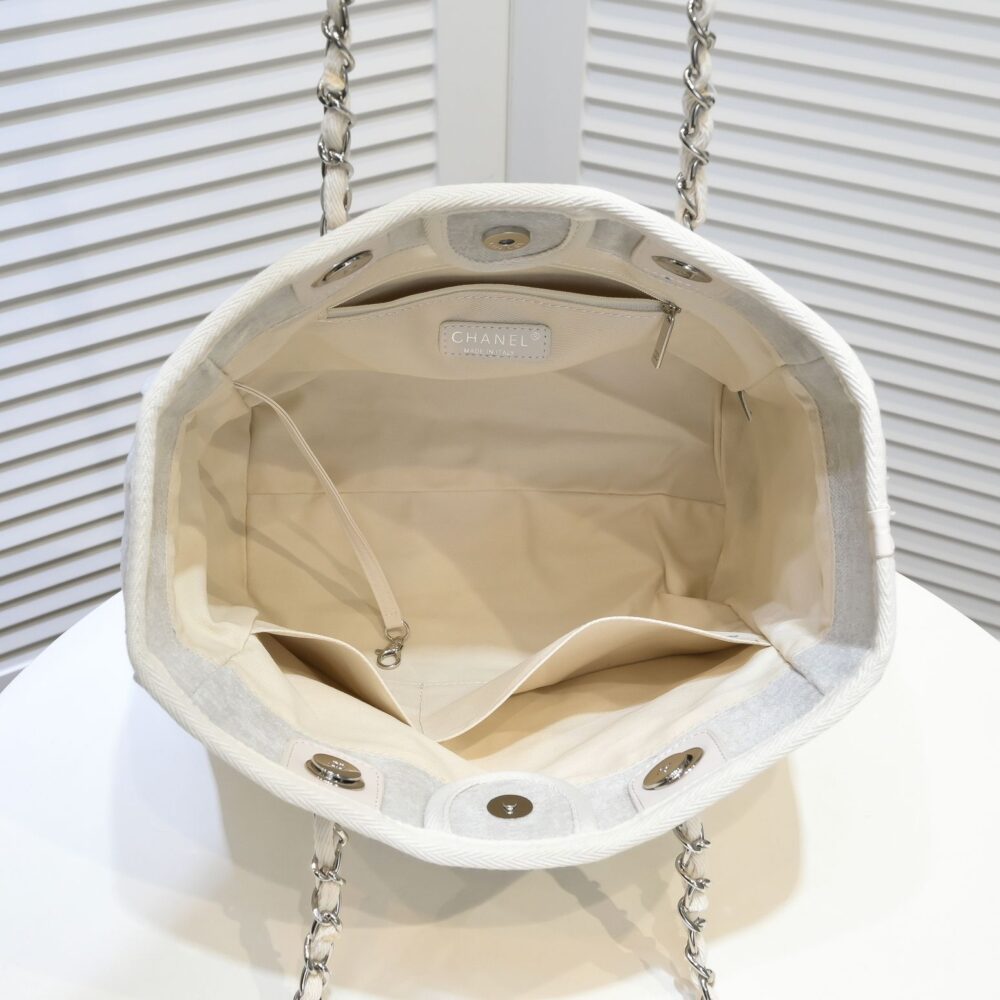 CHANEL SMALL DEAUVILLE CANVAS TOTE 34CM - Image 7