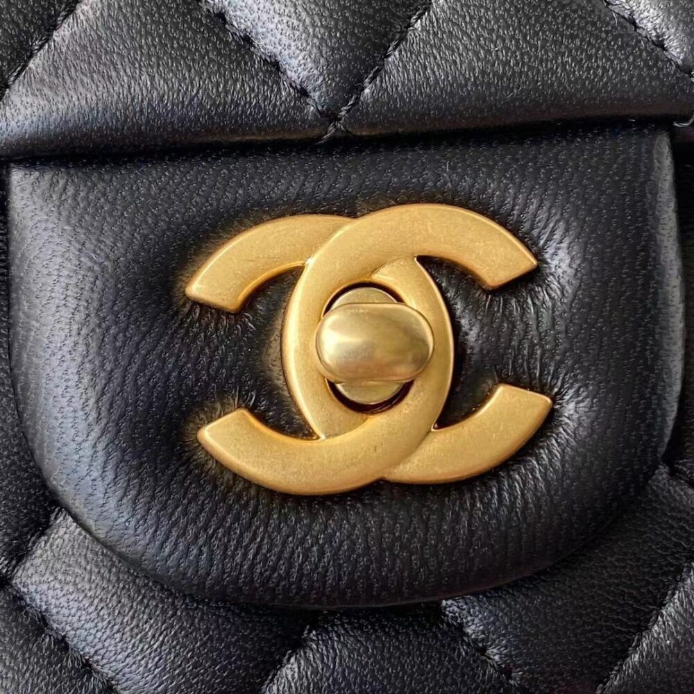 CHANEL MINI FLAP BAG WITH TOP HANDLE GOLD HARDWARE BLACK 20CM AS2431 B05810 94305 - Image 6