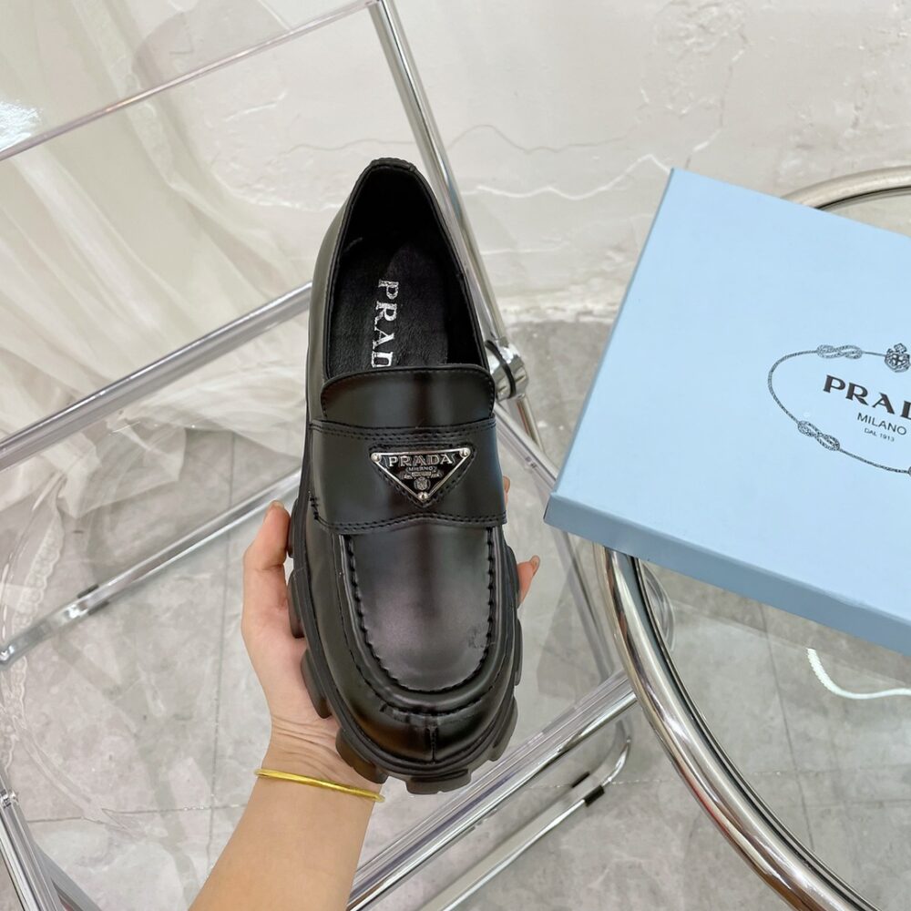 PRADA MONOLITH BRUSHED LEATHER LOAFERS BLACK 2DE129 B4L F0002 - Image 8
