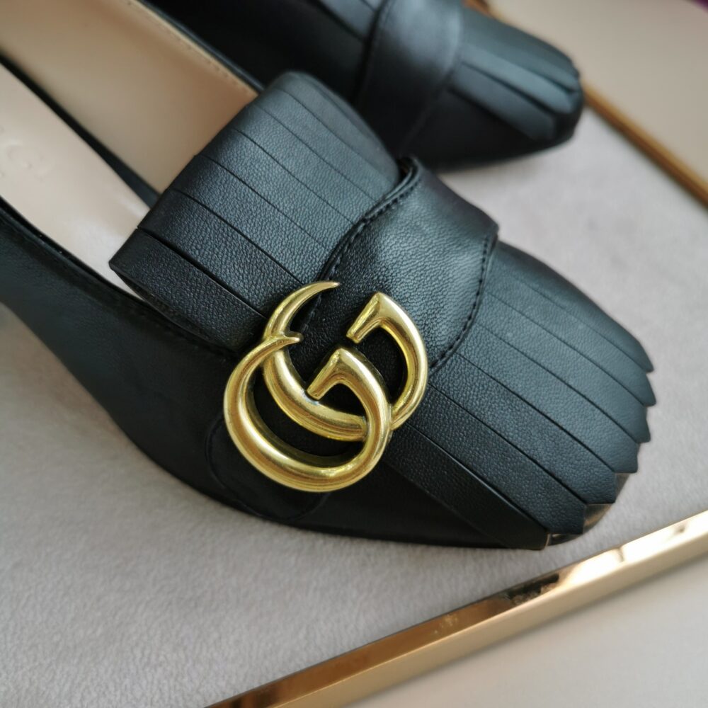 GUCCI MID HEEL PUMP LEATHER BLACK 408208 C9D00 1000 - Image 4