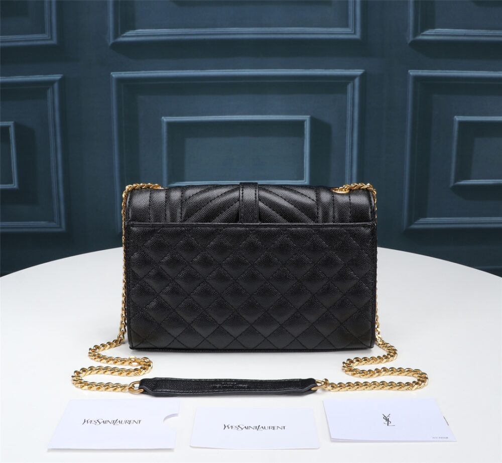 SAINT LAURENT ENVELOPE SMALL BAG IN MIX MATELASSÉ GRAIN DE POUDRE EMBOSSED BLACK GOLD 21CM 600195BOW911000 - Image 3