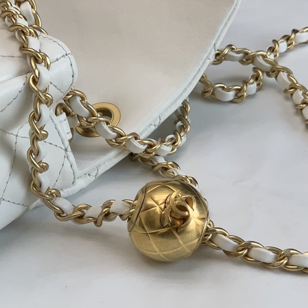 CHANEL MINI FLAP BAG WITH PEARLS WHITE 20CM AS1787 B02916 10601 - Image 4