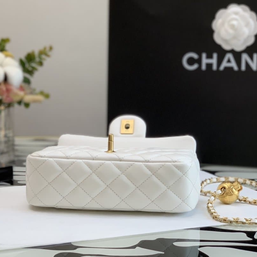 CHANEL MINI FLAP BAG WITH PEARLS WHITE 20CM AS1787 B02916 10601 - Image 6