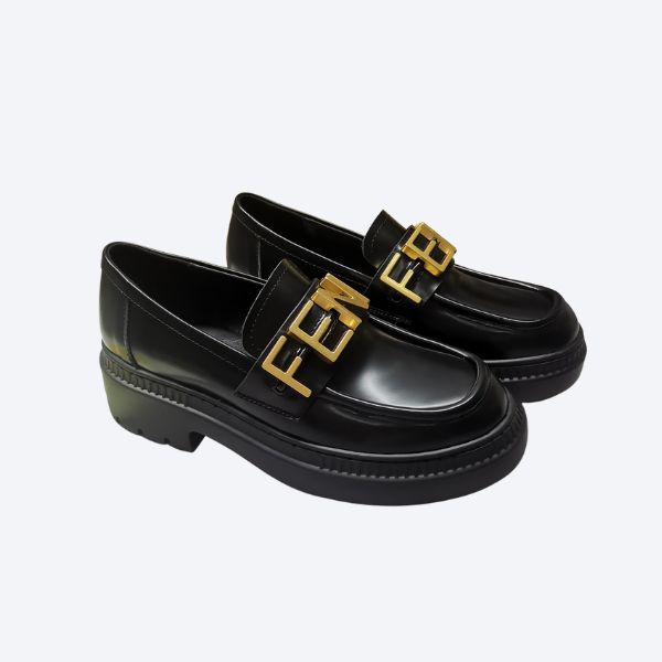 FENDIGRAPHY SMOOTH LEATHER LOAFERS BLACK