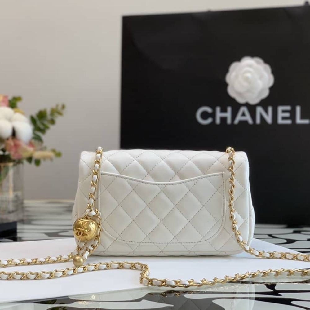 CHANEL MINI FLAP BAG WITH PEARLS WHITE 20CM AS1787 B02916 10601 - Image 7