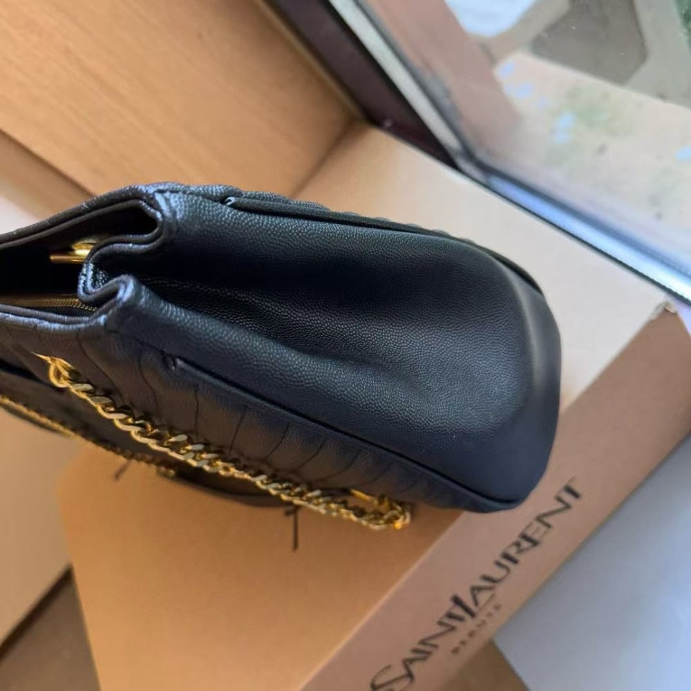 SAINT LAURENT BLACK GRAIN DE POUDRE MATELASSE CHEVRON MONOGRAM SHOPPING BAG GOLD HARDWARE - Image 7