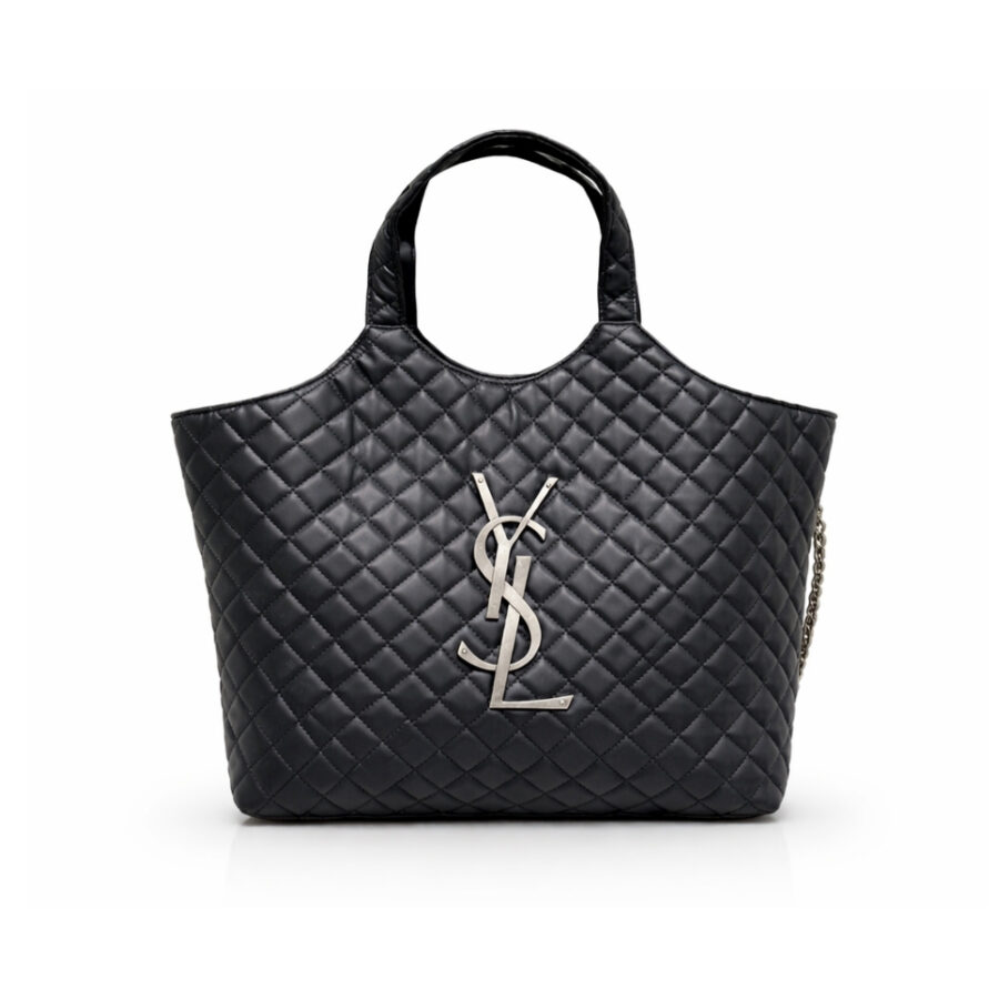 Saint Laurent Icare Shopping Bag In Quilted Silver Hardware Black 40Cm
