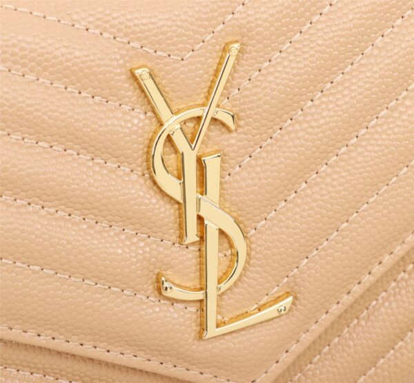 SAINT LAURENT CASSANDRE MATELASSÉ CHAIN WALLET IN GRAIN DE POUDRE EMBOSSED BEIGE 22CM 377828BOW012721 - Image 10