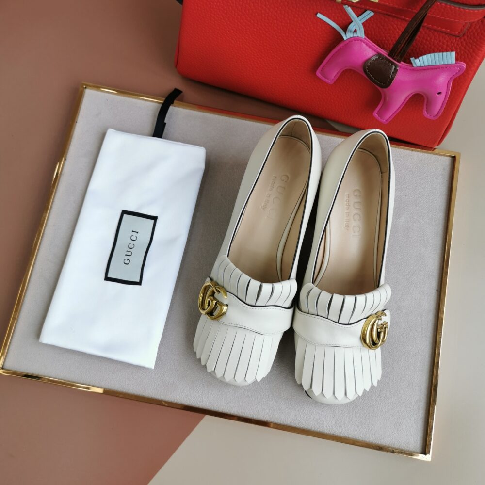 GUCCI MID HEEL PUMP LEATHER WHITE 408208 C9D00 9022 - Image 2