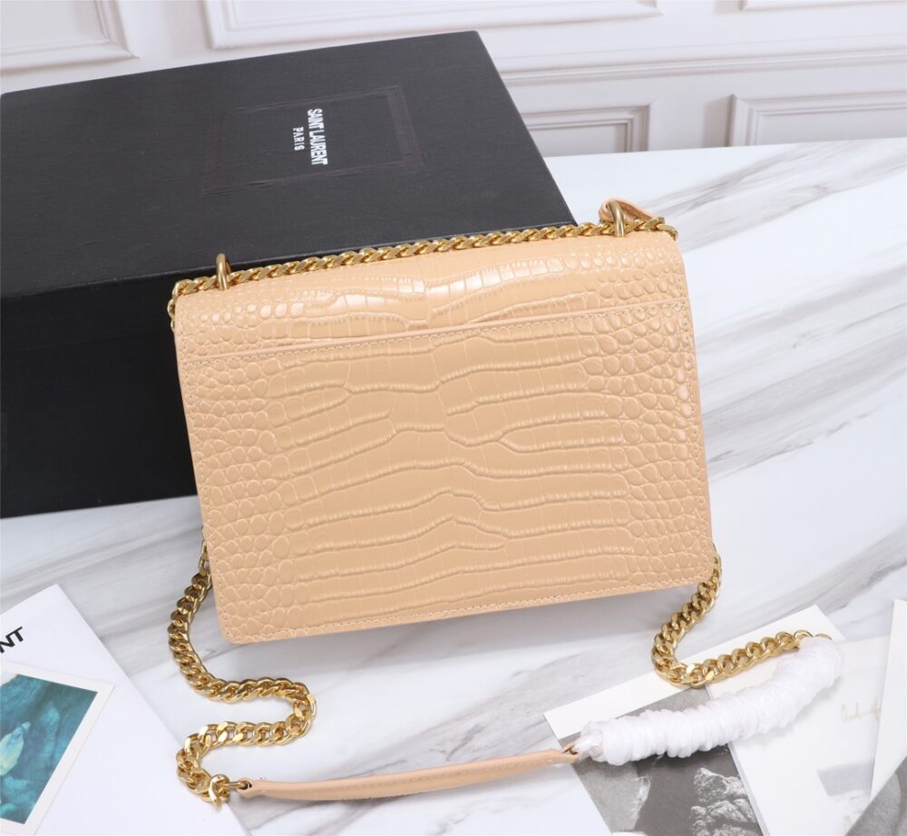 SAINT LAURENT SUNSET MEDIUM CHAIN BAG IN CROCODILE EMBOSSED SHINY APRICOT 22CM 442906DND0N9207 - Image 8