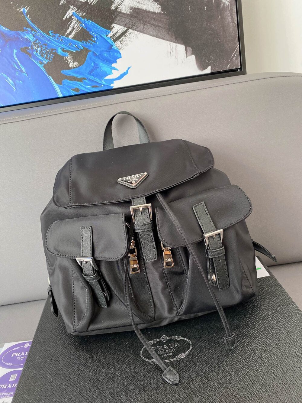 PRADA RE NYLON MEDIUM BACKPACK BLACK 30CM 1BZ677 RV44 F0002 V OOO - Image 2