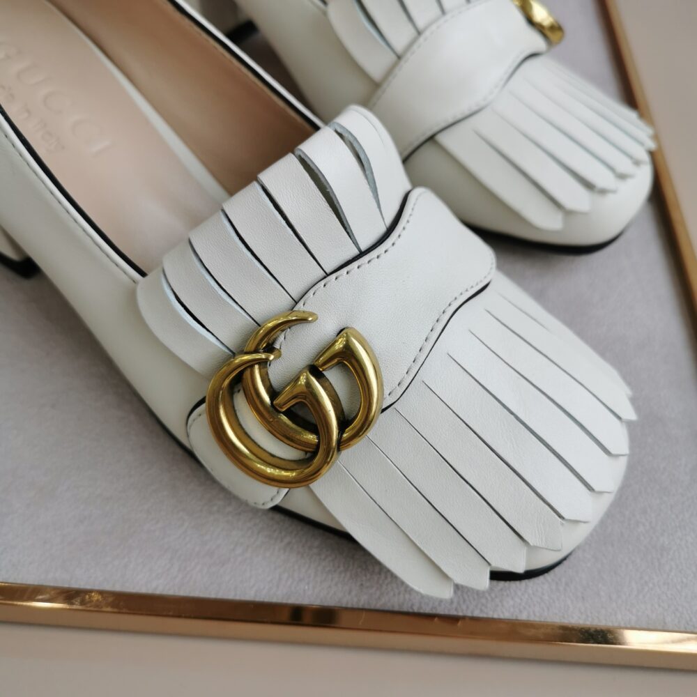GUCCI MID HEEL PUMP LEATHER WHITE 408208 C9D00 9022 - Image 4