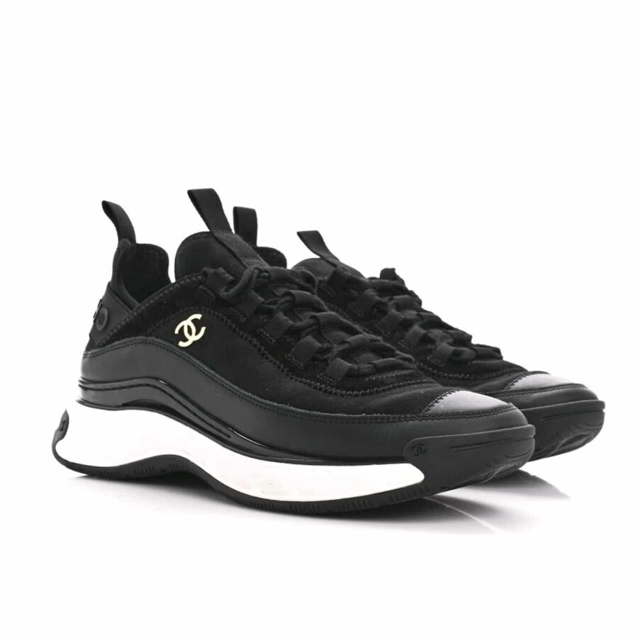 CHANEL LOGO LOW TOP TRAINER SNEAKER BLACK G35617 Y53646 94305