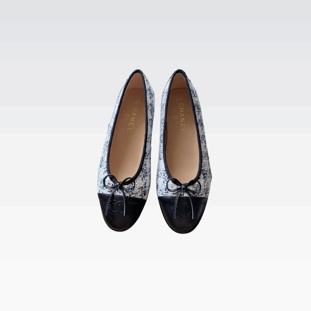 CHANEL PLAIN TOE RUBBER SOLE CASUAL STYLE TWEED WHITE
