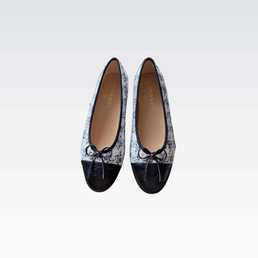 CHANEL PLAIN TOE RUBBER SOLE CASUAL STYLE TWEED WHITE