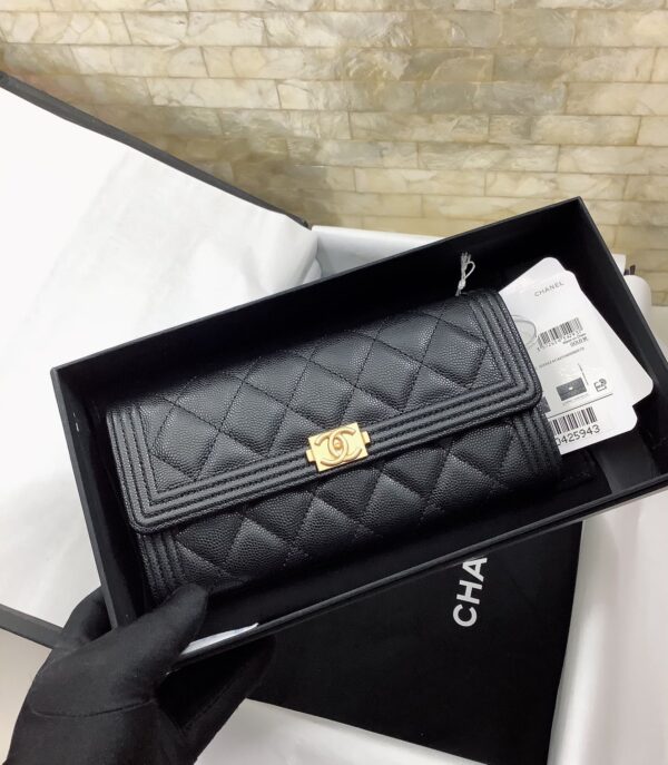 CHANEL BOY LONG FLAP BLACK GOLD WALLET A80286 Y07659 94305 - Image 3