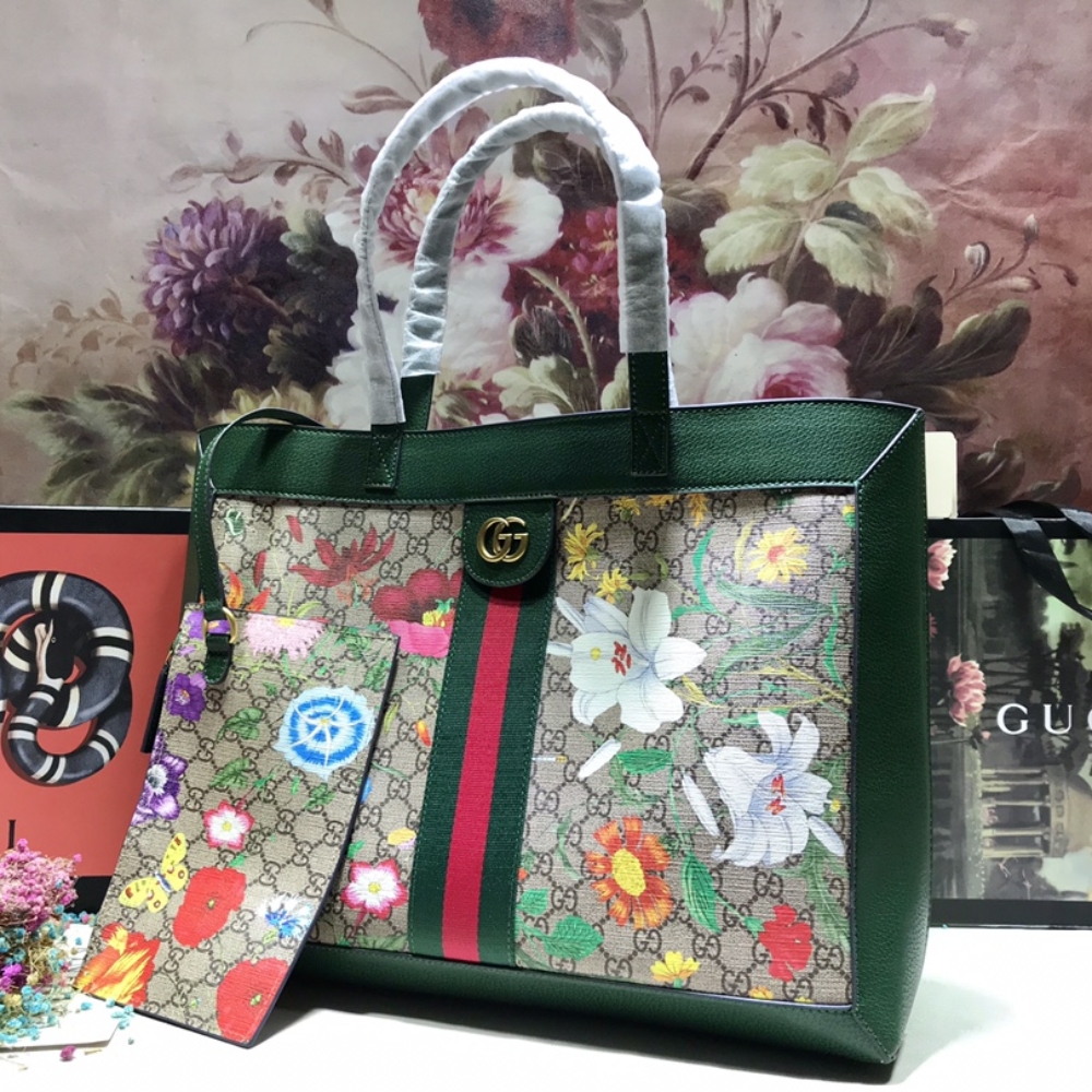 GUCCI OPHIDIA GG FLORA MEDIUM TOTE GREEN 44CM - Image 2