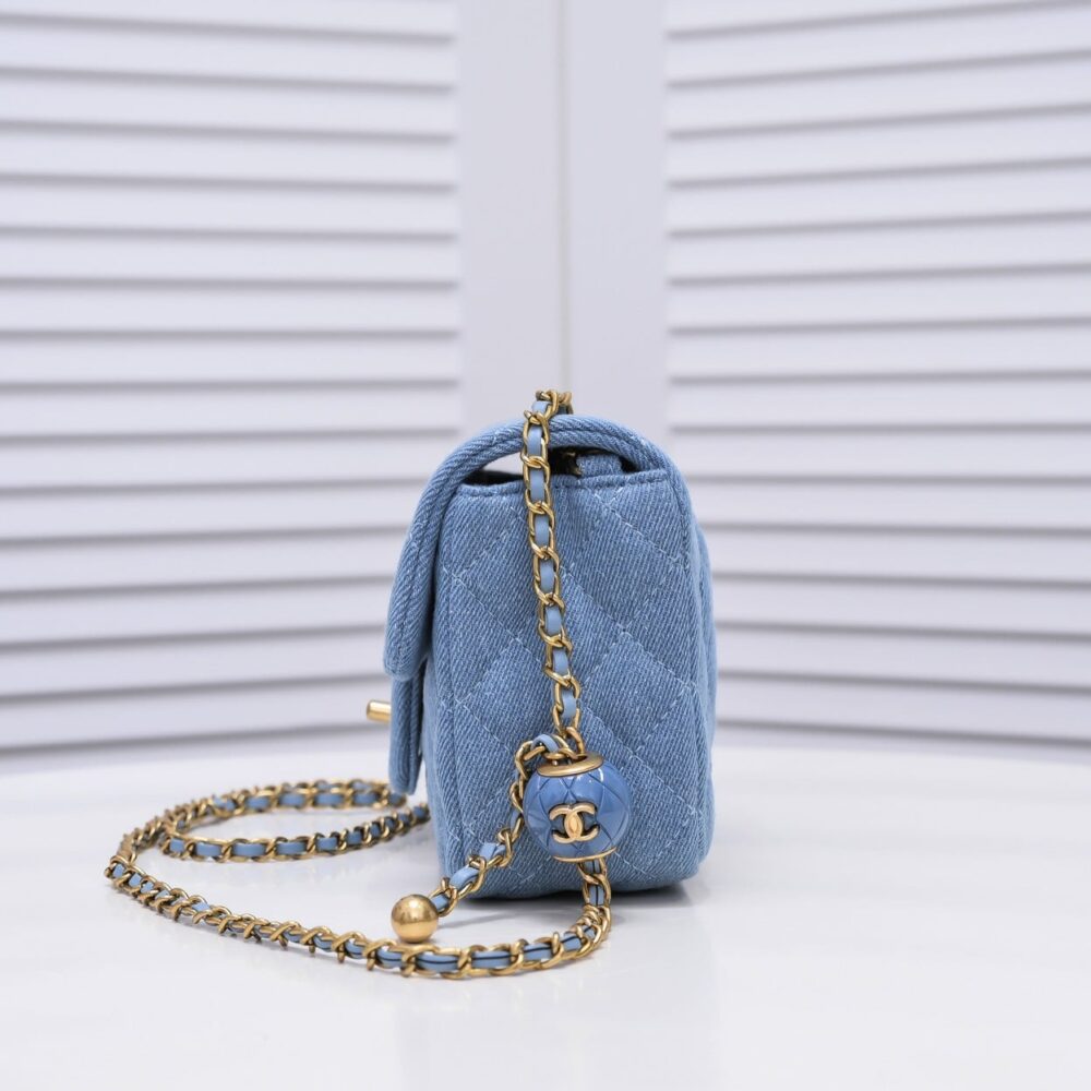 CHANEL MINI FLAP HANDLE DENIM BLUE 20CM - Image 8