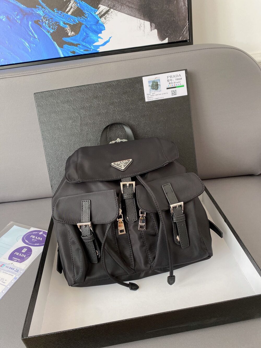 PRADA RE NYLON MEDIUM BACKPACK BLACK 30CM 1BZ677 RV44 F0002 V OOO - Image 4
