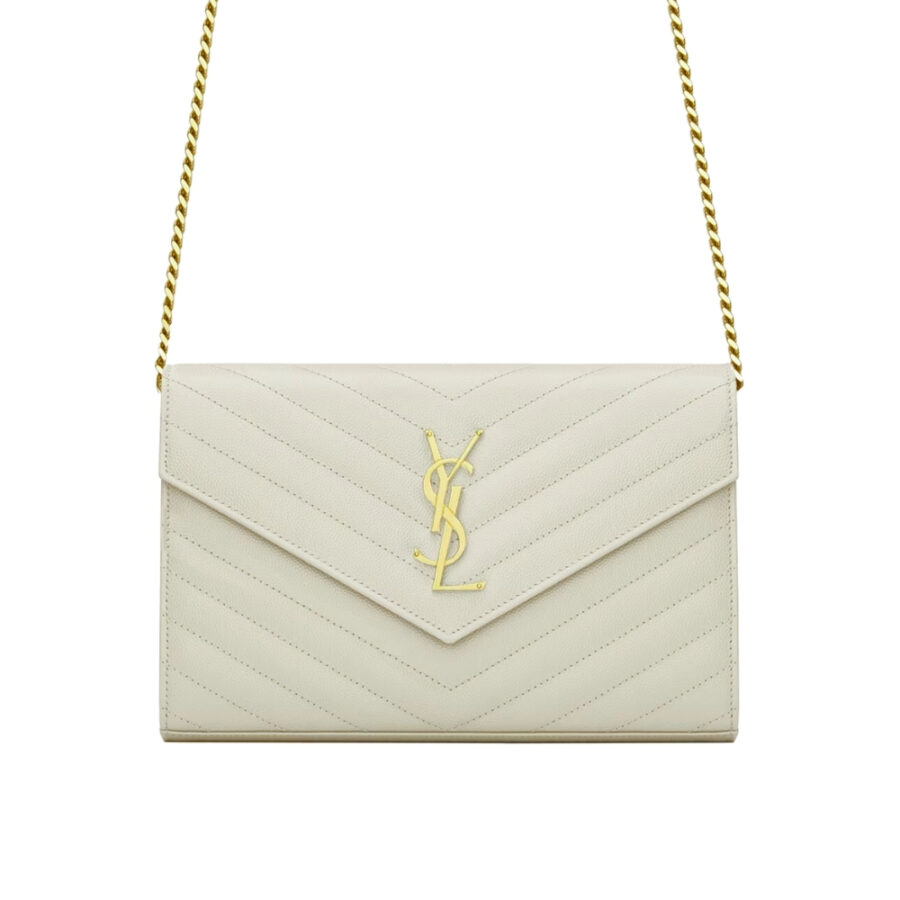 SAINT LAURENT CLASSIC CASSANDRE CHAIN WALLET BAG WHITE 24CM 377828BOW019207