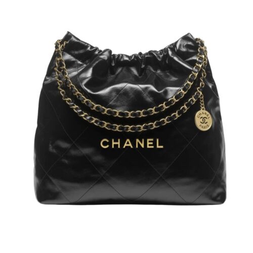 Chanel 22 Handbag Shiny And Gold Tone Metal Black 42Cm As3261 B19059 94305