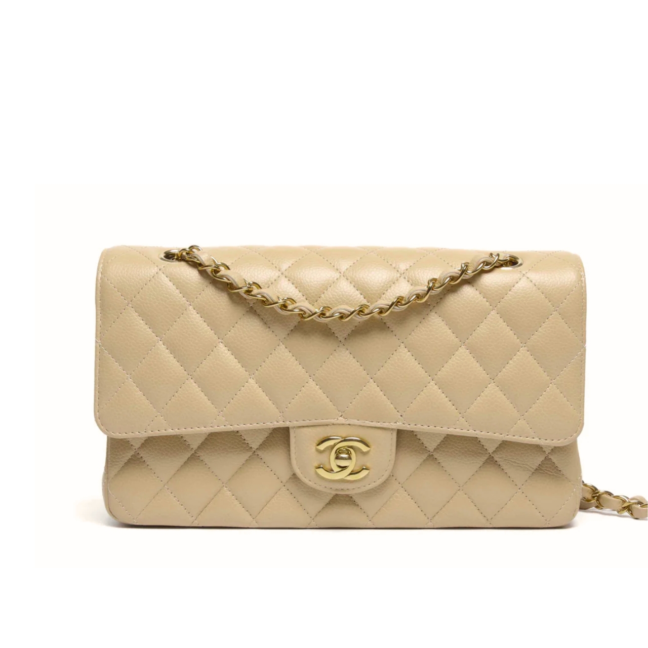 CHANEL CLASSIC GRAIN GOLD HARDWARE HANDBAG BEIGE 25CM A01112