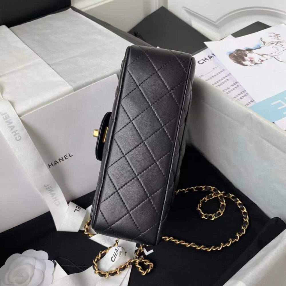 CHANEL MINI FLAP BAG WITH TOP HANDLE GOLD HARDWARE BLACK 20CM AS2431 B05810 94305 - Image 5