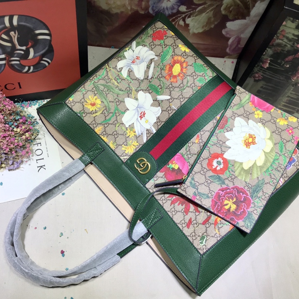 GUCCI OPHIDIA GG FLORA MEDIUM TOTE GREEN 44CM - Image 9