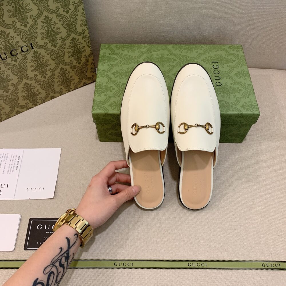 GUCCI PRINCETOWN LEATHER SLIPPER WHITE 423513 C9D00 9022 - Image 2