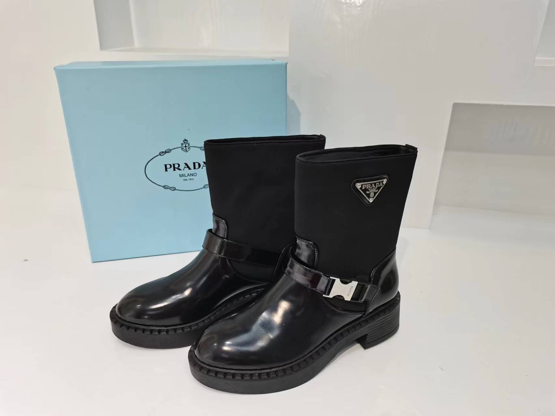 PRADA BRUSHED LEATHER AND RE-NYLON BOOTS BLACK 1U682M3LF7F0002FB050 - Image 10