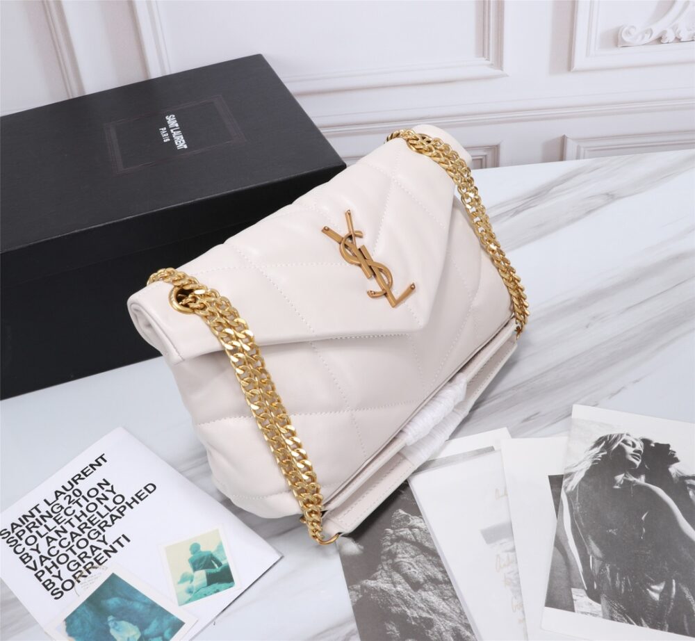 SAINT LAURENT PUFFER SMALL CHAIN BAG IN QUILTED WHITE GOLD 29CM 5774761EL079207 - Image 4
