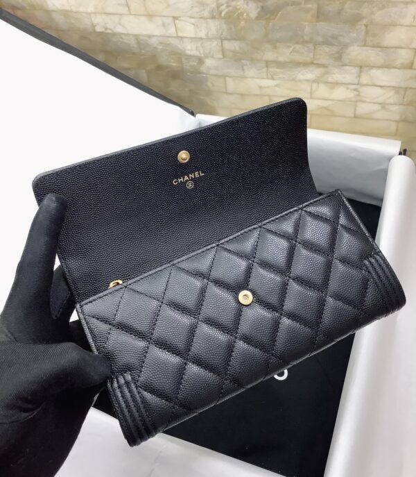 CHANEL BOY LONG FLAP BLACK GOLD WALLET A80286 Y07659 94305 - Image 2
