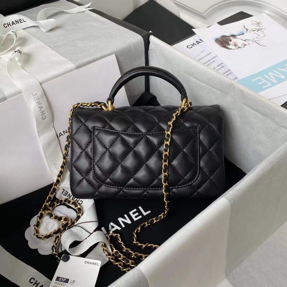 CHANEL MINI FLAP BAG WITH TOP HANDLE GOLD HARDWARE BLACK 20CM AS2431 B05810 94305 - Image 3