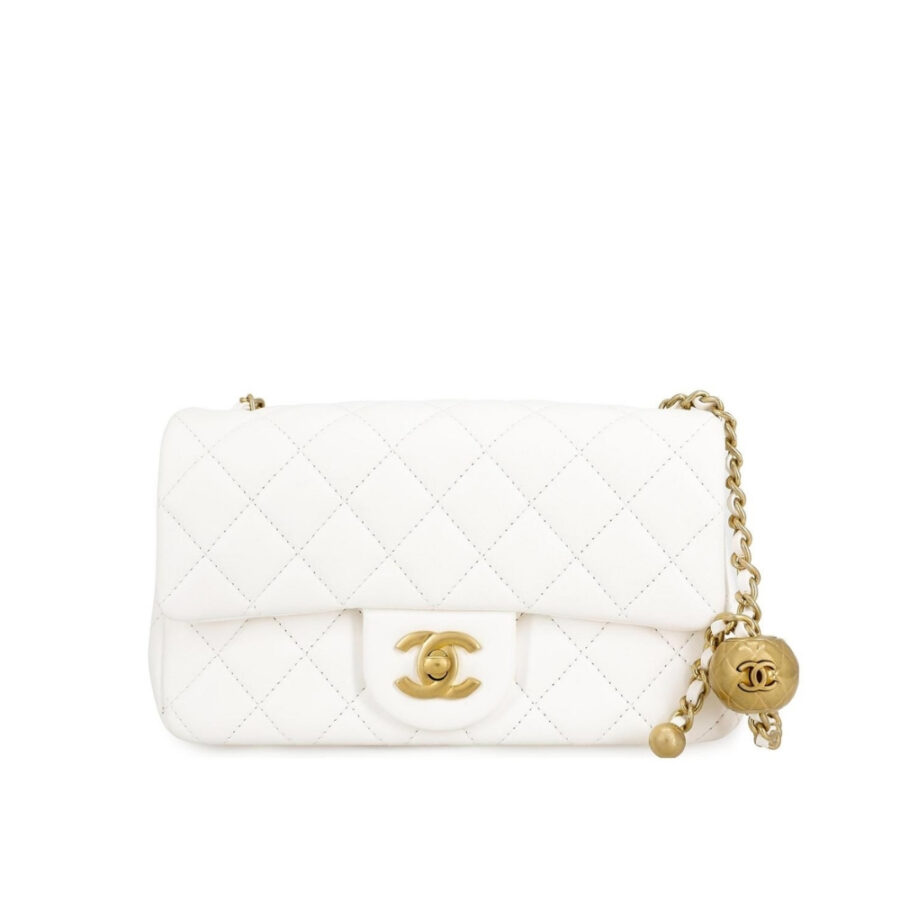 CHANEL MINI FLAP BAG WITH PEARLS WHITE 20CM AS1787 B02916 10601