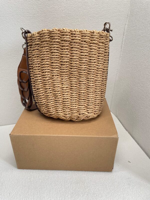 PRADA RAFFIA AND LEATHER BUCKET BAG - Image 4