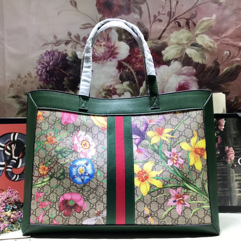 GUCCI OPHIDIA GG FLORA MEDIUM TOTE GREEN 44CM - Image 3