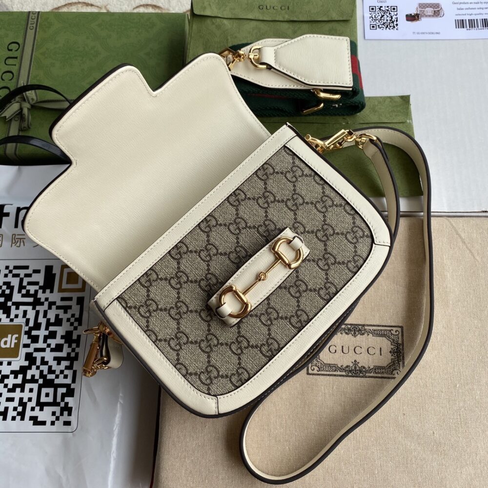 GUCCI HORSEBIT 1955 MINI GG SUPREME CANVAS BEIGE WHITE 20CM 658574 HUHHG 9759 - Image 3