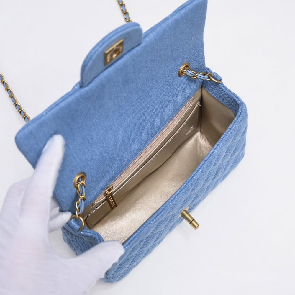CHANEL MINI FLAP HANDLE DENIM BLUE 20CM - Image 6
