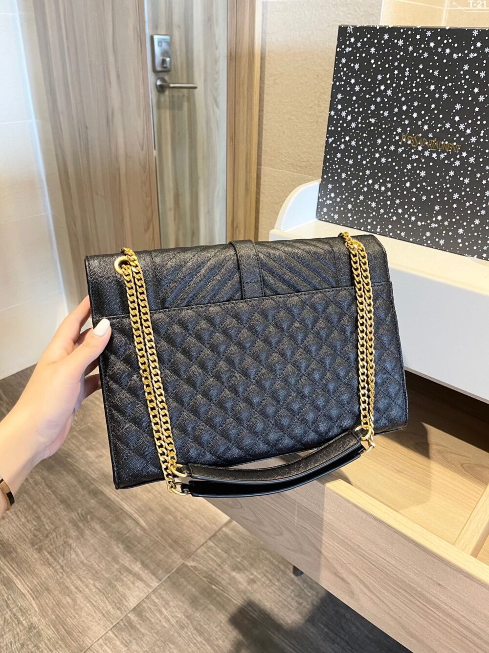 SAINT LAURENT ENVELOPE LARGE BAG IN MIX MATELASSÉ GRAIN DE POUDRE EMBOSSED BLACK GOLD 31CM 600166BOW911000 - Image 3