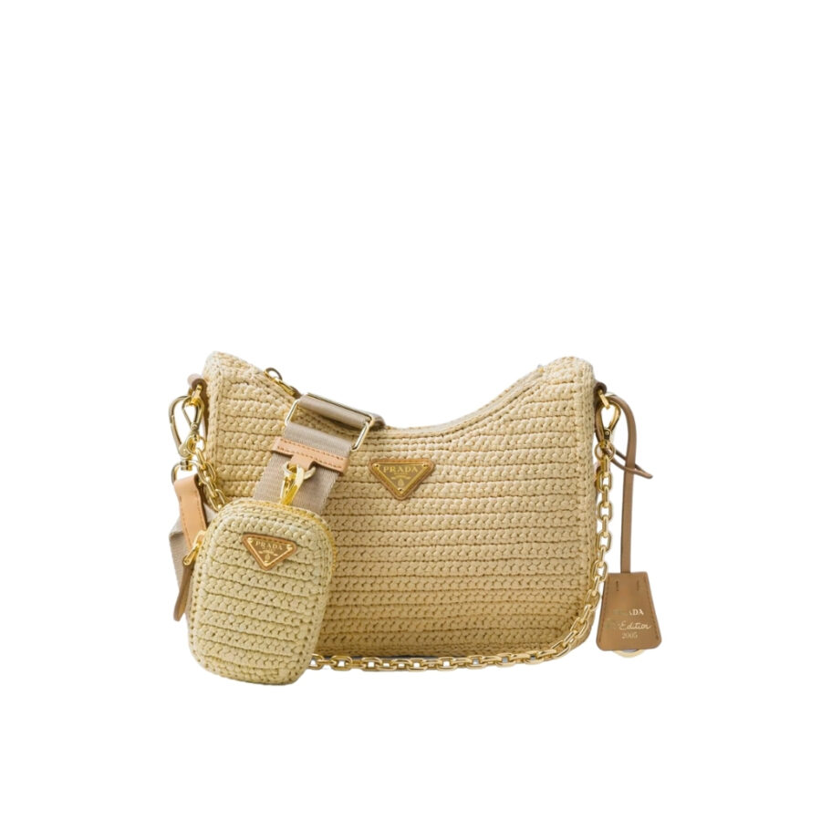 Prada Re Edition 2005 Crochet Bag Raffia Natural Tan 22CM 1BH204 2A2T F0018 V V9L
