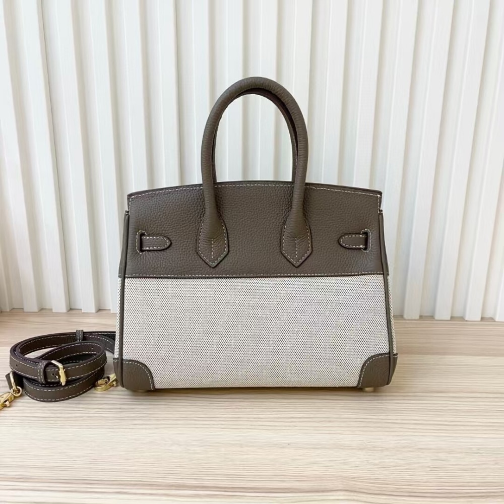 Hermes Birkin 25 Two Tone Toile Canvas Gold Hardware Grey 25Cm - Image 5