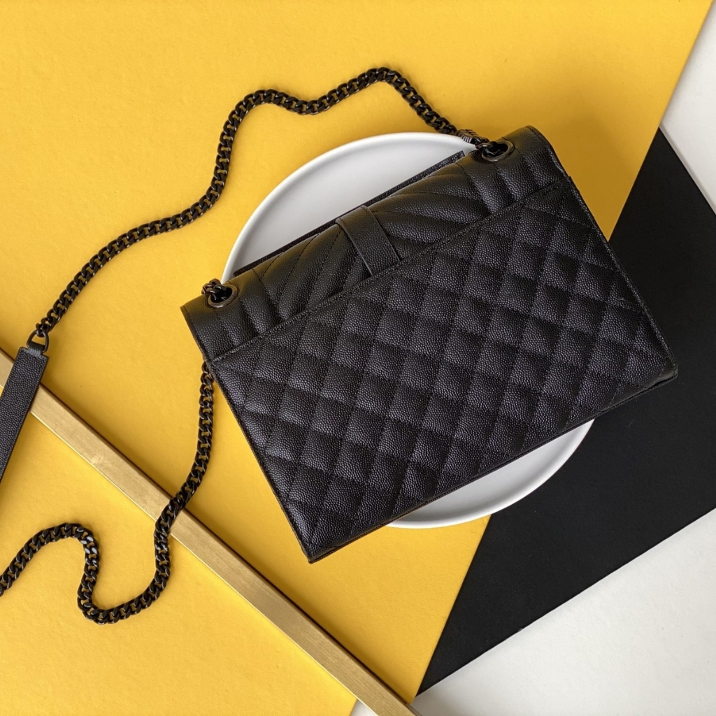 Saint Laurent Envelope Medium In Quilted Grain De Poudre Embossed Leather Black Noir 24cm 600185BOW981000 - Image 3