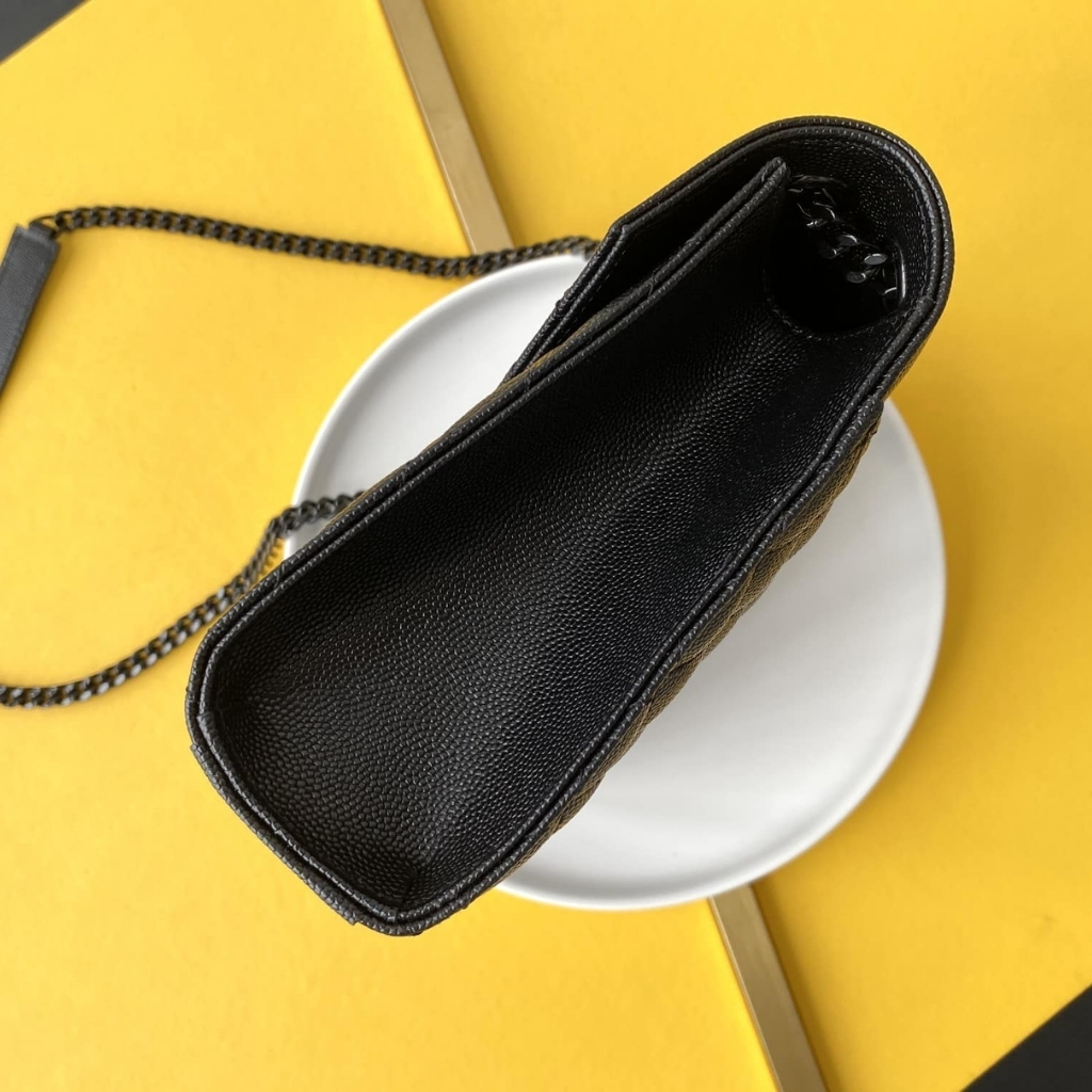 Saint Laurent Envelope Medium In Quilted Grain De Poudre Embossed Leather Black Noir 24cm 600185BOW981000 - Image 4