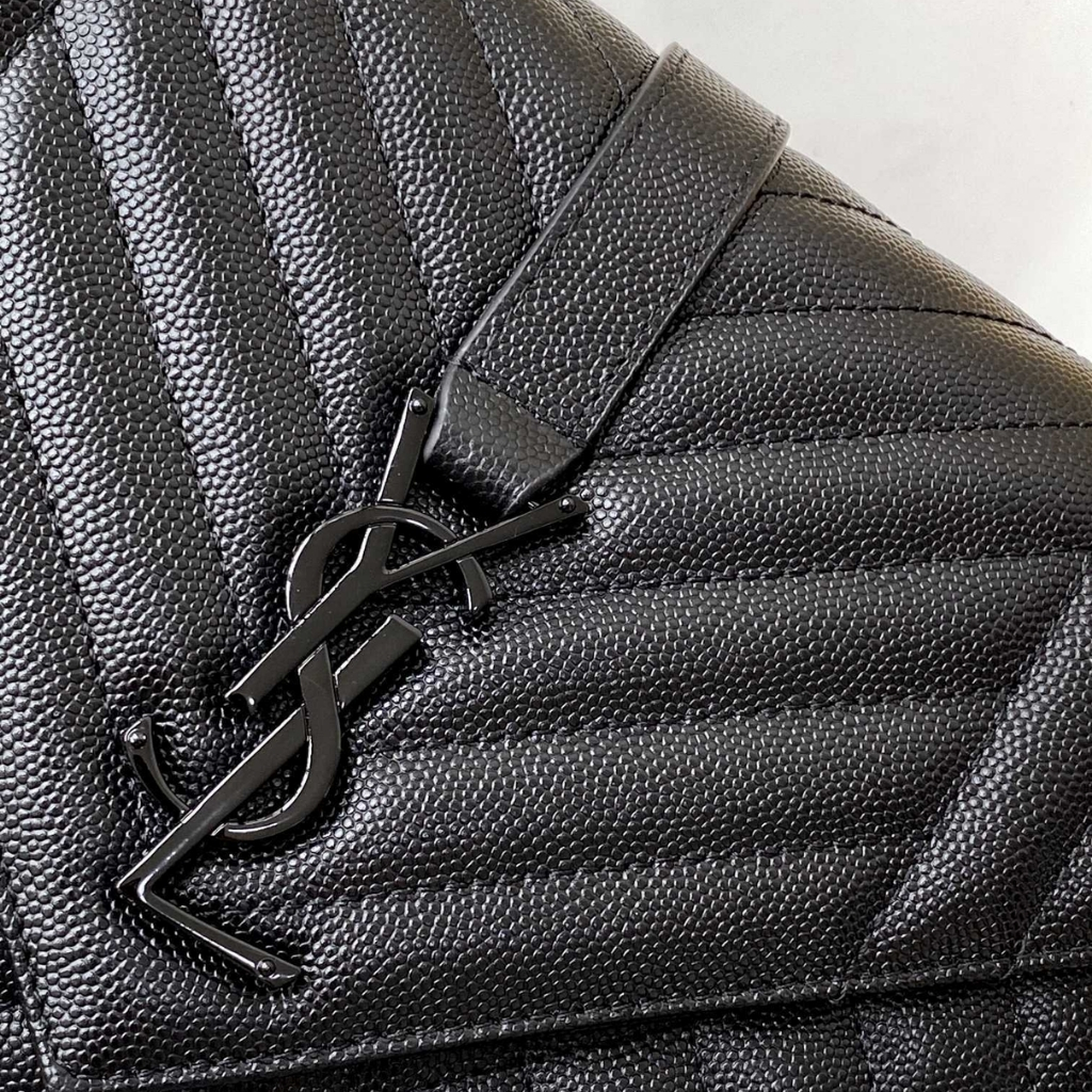 Saint Laurent Envelope Medium In Quilted Grain De Poudre Embossed Leather Black Noir 24cm 600185BOW981000 - Image 6