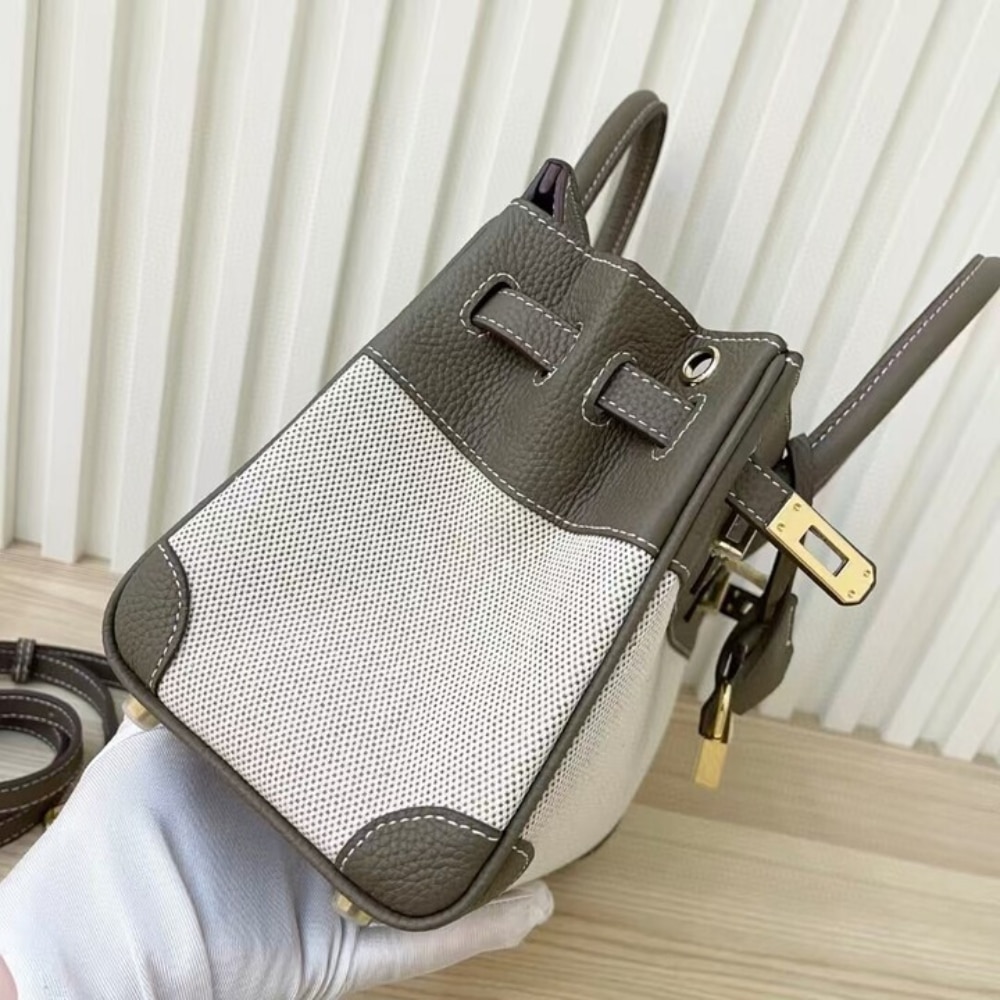 Hermes Birkin 25 Two Tone Toile Canvas Gold Hardware Grey 25Cm - Image 3