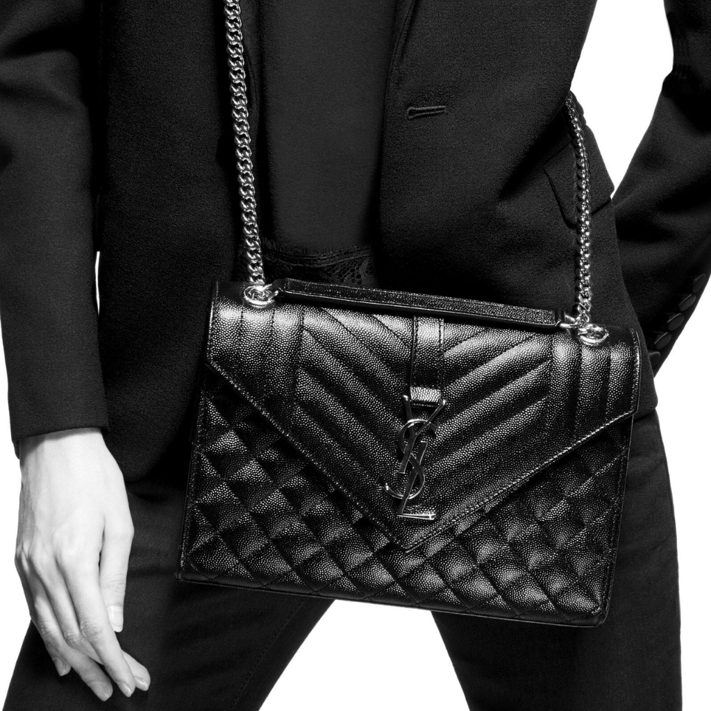 Saint Laurent Envelope Medium In Quilted Grain De Poudre Embossed Leather Black Noir 24cm 600185BOW981000 - Image 11