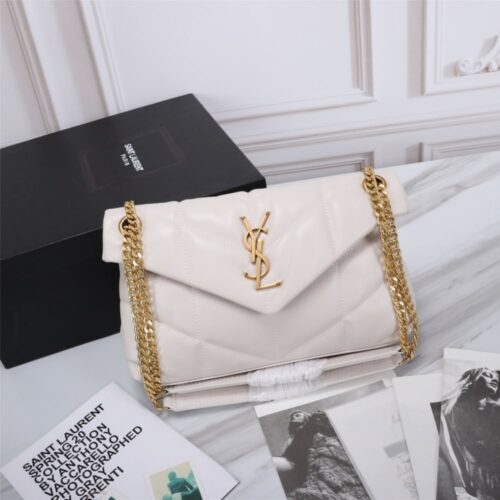 Alternative view of Saint Laurent Puffer Small In Leather Gold Hardware White 29Cm 5774761EL079207
